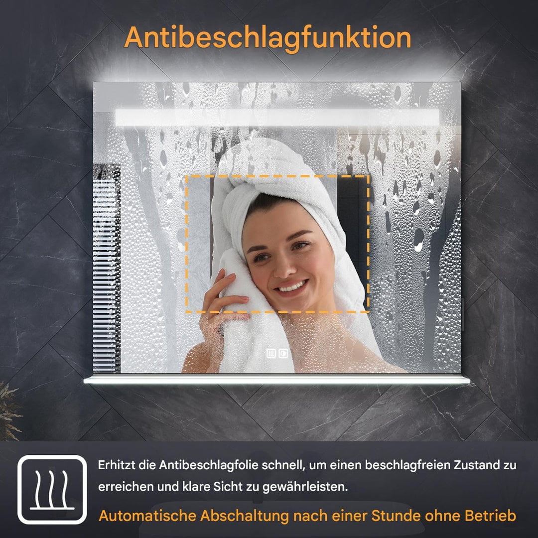 LED Badspiegel, 1200x750 mm, mit Ablage aus gehärtetem Glas, 3 Farbtemperaturen+Antibeschlag+Touch-S