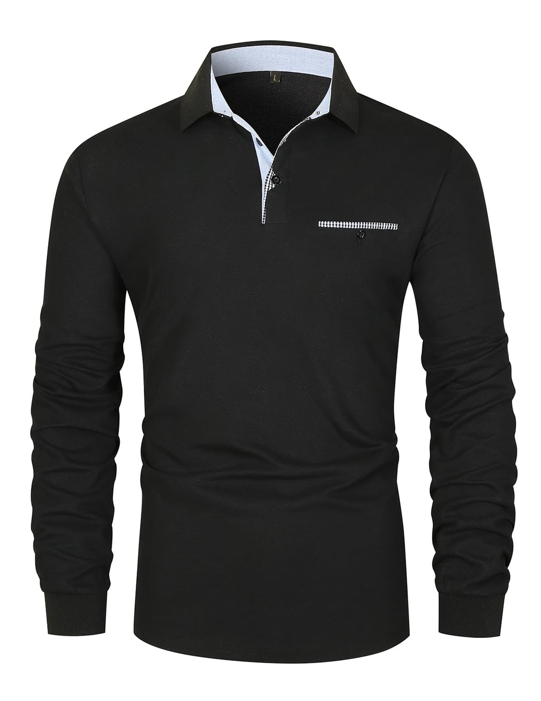 LIUPMWE Poloshirt Herren Langarm Getäfelt T Shirts Männer Hemd T-Shirt Slim Fit Golf Sports, L Schwa