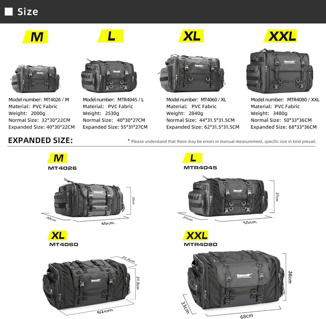 Rhinowalk Motorradtasche, Motorrad Hecktasche, wasserdichte Allwetter-/Kofferraum-/Gepäckträgertasch