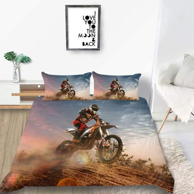 Loussiesd 3D Motorrad Druck Bettwäsche Set Offroad Extremsport Super Weich Bettbezug Set Kinder Jung
