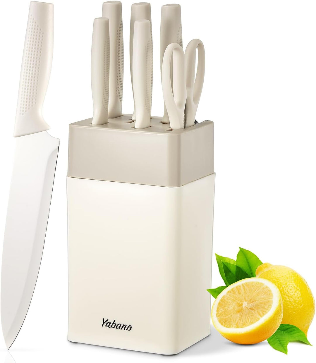 Yabano Messerblock Set, 7 teilig Messerset mit Messerblock und integriertem Messerschärfer,Küchenmes