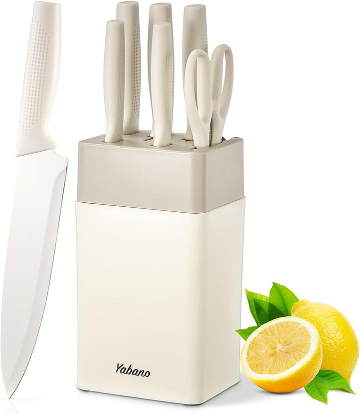 Yabano Messerblock Set, 7 teilig Messerset mit Messerblock und integriertem Messerschärfer,Küchenmes