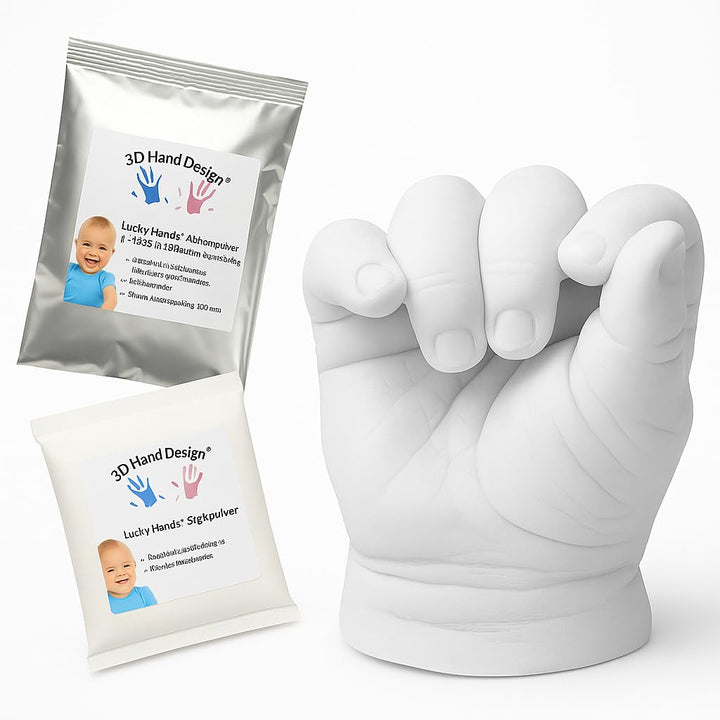 Lucky Hands® Kinder Handabdruck Gipsabdruck | 1–6 Jahre | max. 5 Abdrücke | 450g Abformpulver + 1.00