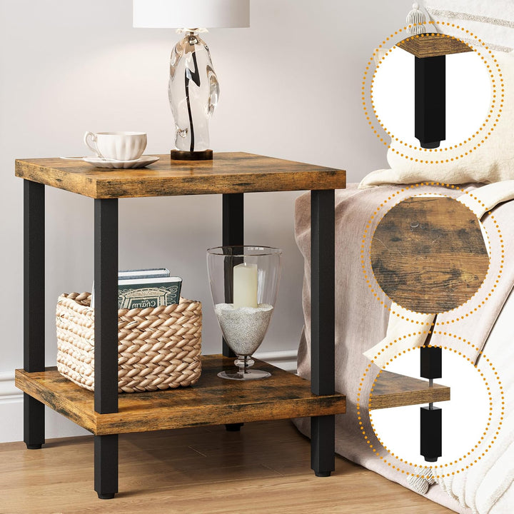 Beistelltisch Holz 2 Tier Couchtisch Nachttisch Schmal Beistelltische Klein mit Stauraum für Wohnzim