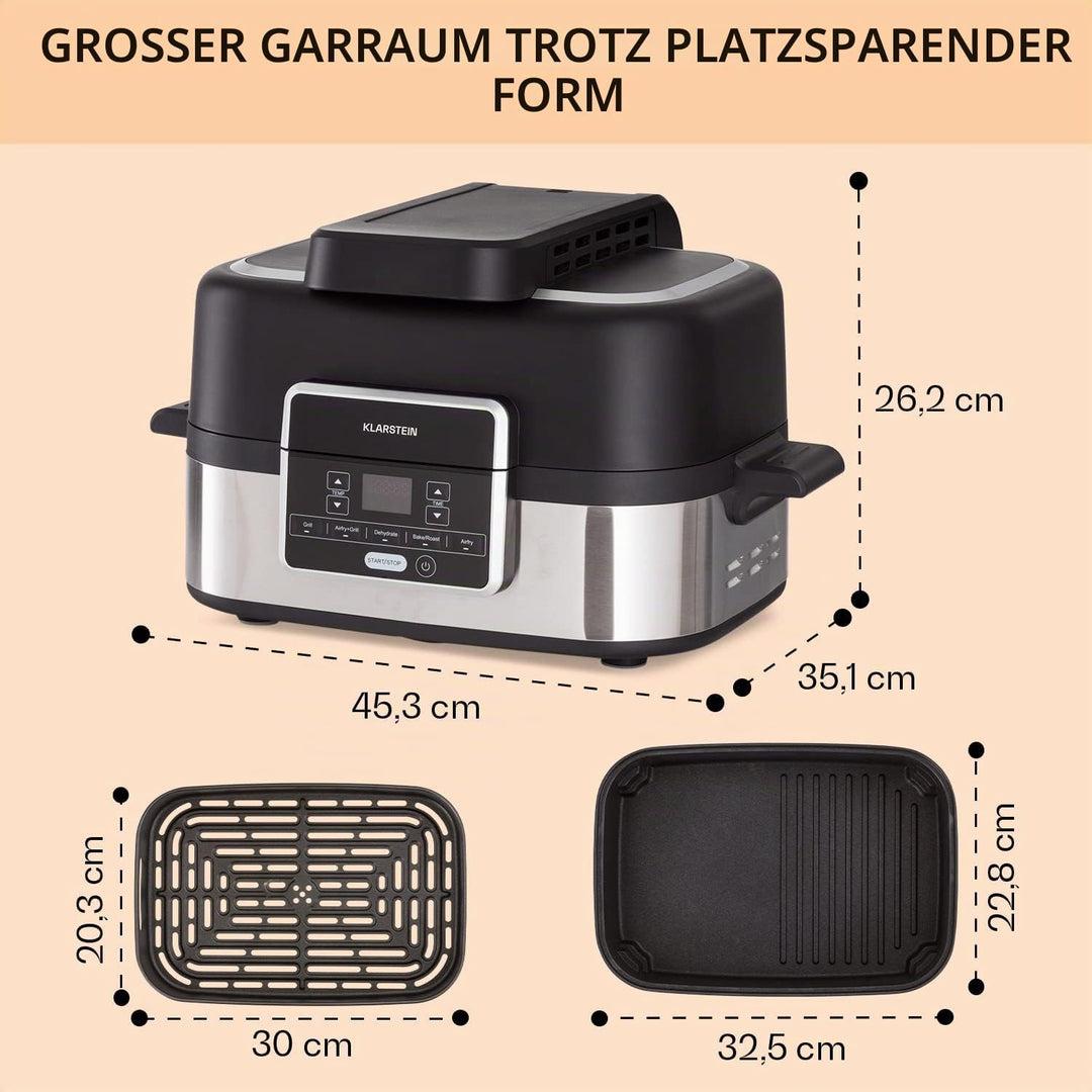 Klarstein 2-in-1 Heissluftfritteuse mit Grill, Airfryer mit Schnellaufheizung 1500W, XL Heissluftfri