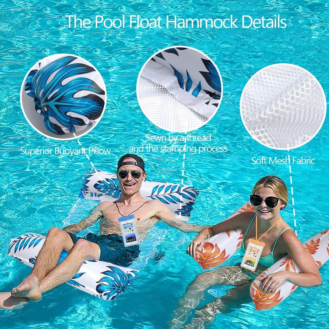 Weeupolfun Aufblasbares Schwimmbett Wasserhängematte, 2 Pcs Tropischer Regenwald Thema Palmblatt Dru