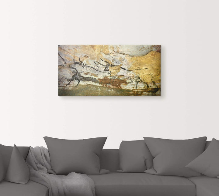 ARTland Leinwandbild Wandbild Bild auf Leinwand 60x30 cm Wanddeko Steinzeit Tiere Stier Ocker Antik