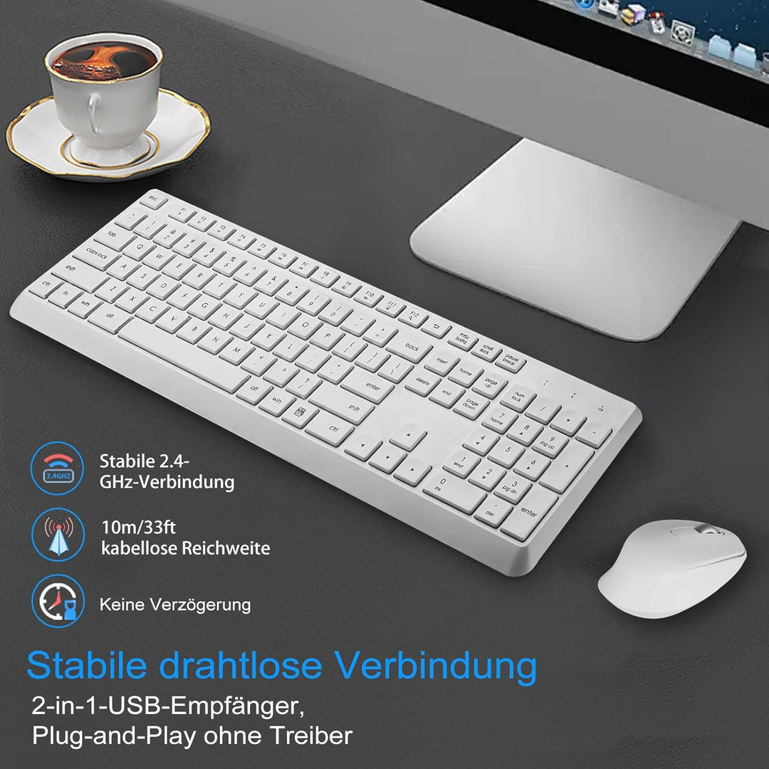 Drahtlose Tastatur und Maus Combo,US-Layout(QWERTY) leise und weiche 2.4G Full-Size Computer Tastatu