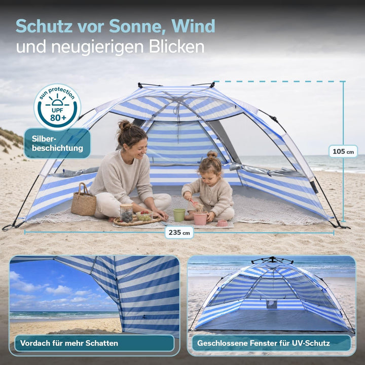 Skandika Strandmuschel Skal Quick-Start | Strandzelt, UV-Schutz 80+, 360° Mesh-Panoramafenster, Wind