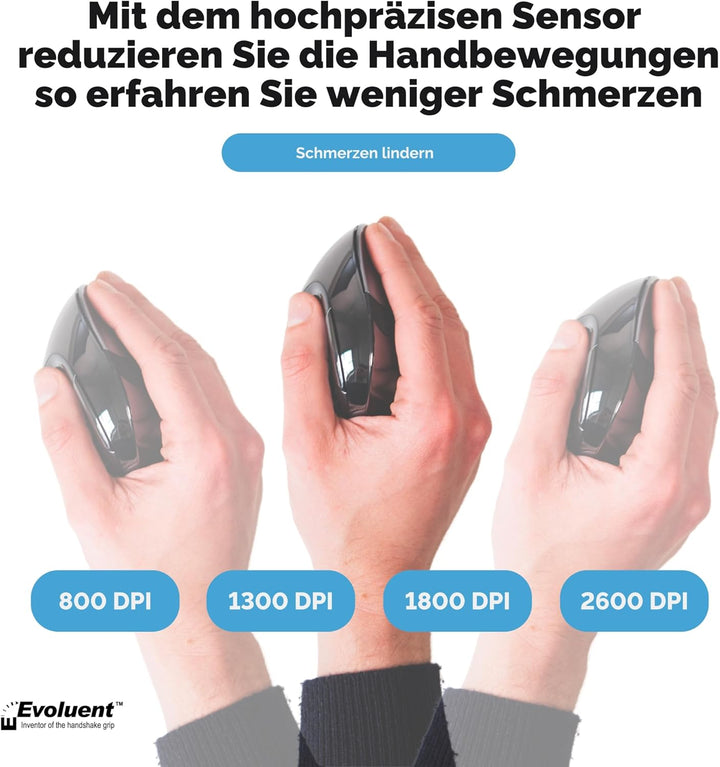 Evoluent VerticalMouse D Kabellose Maus für Rechtshänder, USB VMDSW, Schwarz, Silber, Grau s Kabello