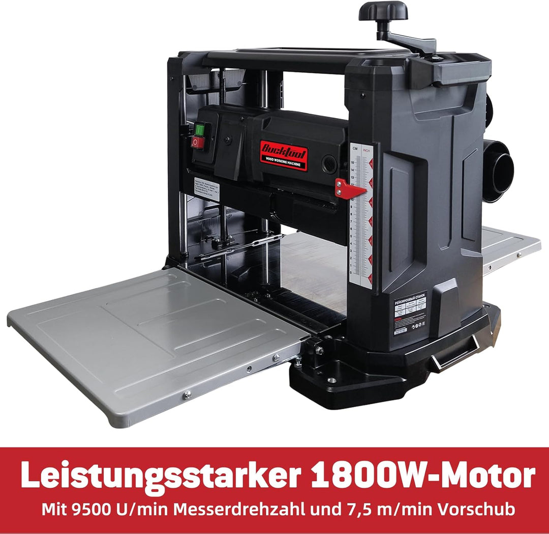 Bucktool Dickenhobelmaschine 330 mm, 1800 W, 9500 U/min, Durchlasshöhe/-breite 152/330 mm, max. 3 mm