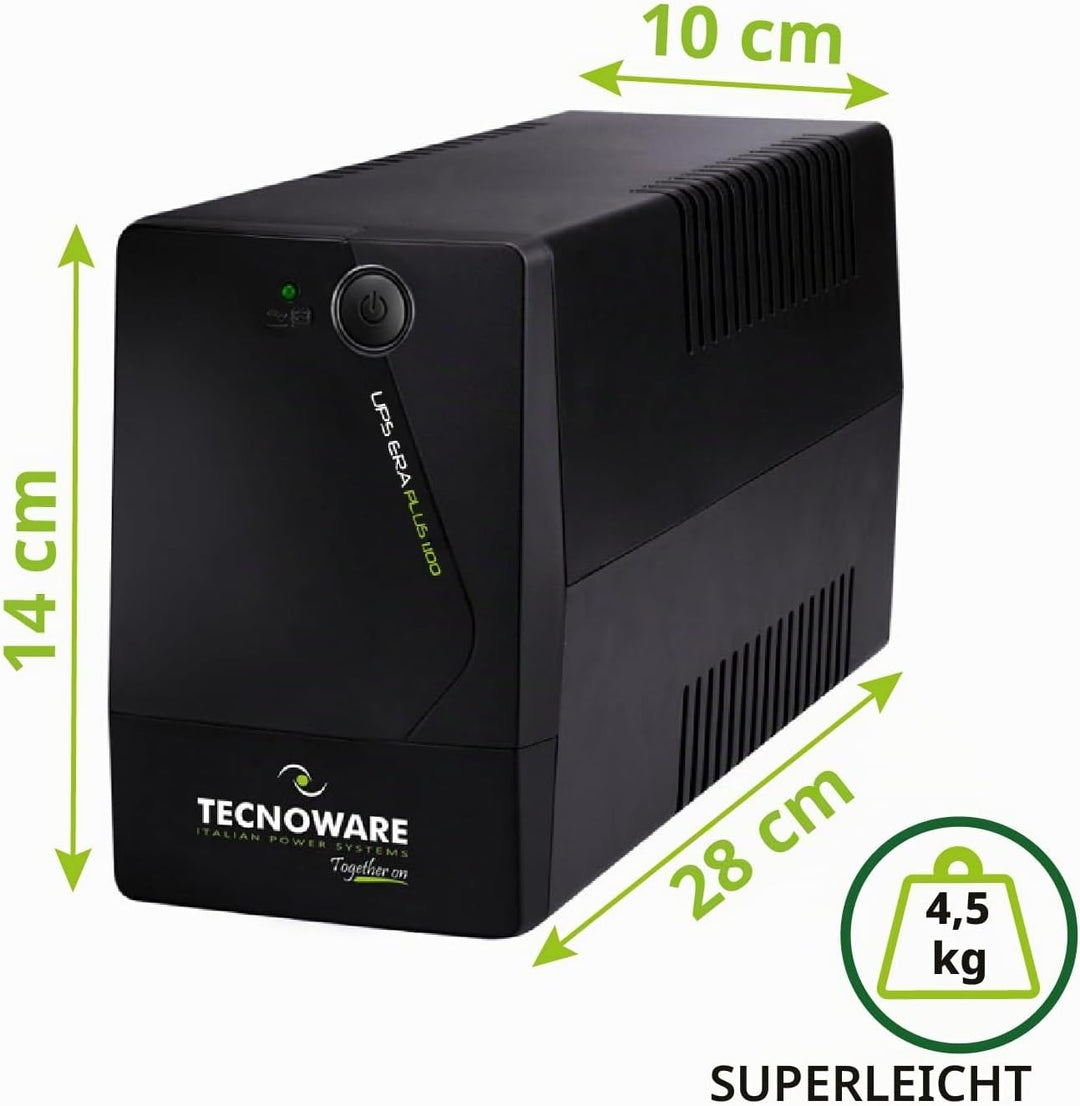Tecnoware USV ERA PLUS 1100 Unterbrechungsfreie Stromversorgung - 2 Schuko-Ausgänge - Autonomie bis