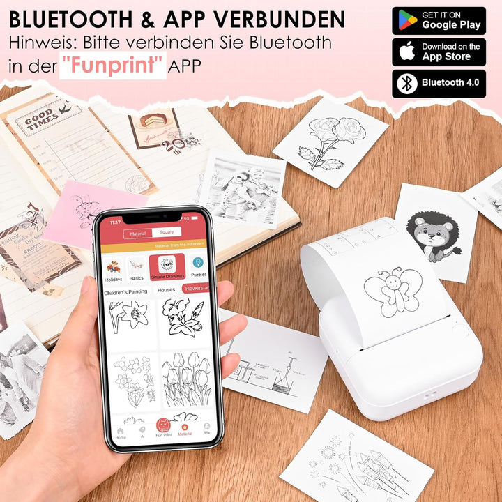 GuKKK Mini-Fotodrucker, Thermodrucker, tragbarer Sofortbilddrucker, Mini-Fotodruck vom Handy, Thermo