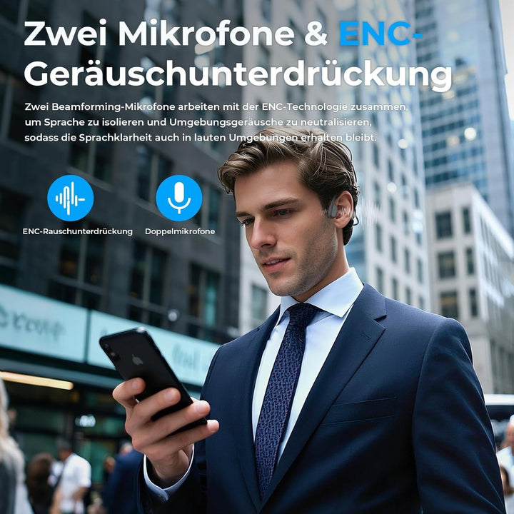 Knochenschall Kopfhörer, Open Ear Kopfhörer Bluetooth 5.3 mit Dual-Mikrofon, 8Stunden Akkulaufzeit,