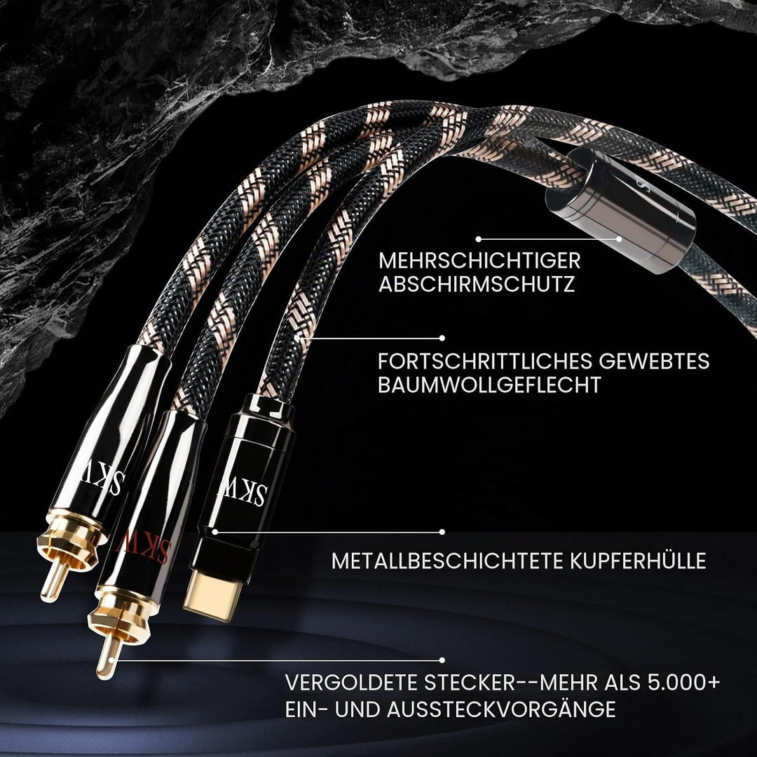 SKW Audiophiles Type C auf 2RCA Kabel, USB C auf Cinch Audio Kabel für Telefon, Laptop, Verstärker,
