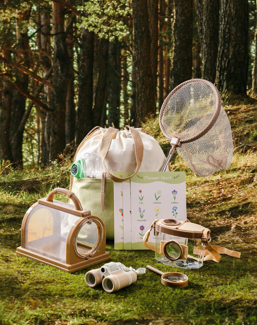 ROBOTIME Kinder Entdecker Kit, mit Insektennetz, Lupe, Insektenbeobachter, Schmetterlingsnetz, Outdo