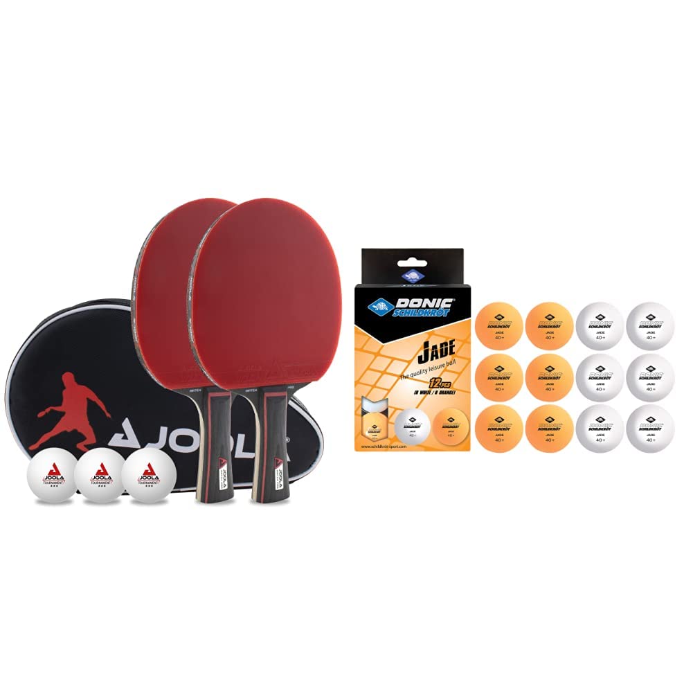 JOOLA Tischtennis Set Duo PRO 2 Tischtennisschläger + 3 Tischtennisbälle + Tischtennishülle, rot/sch