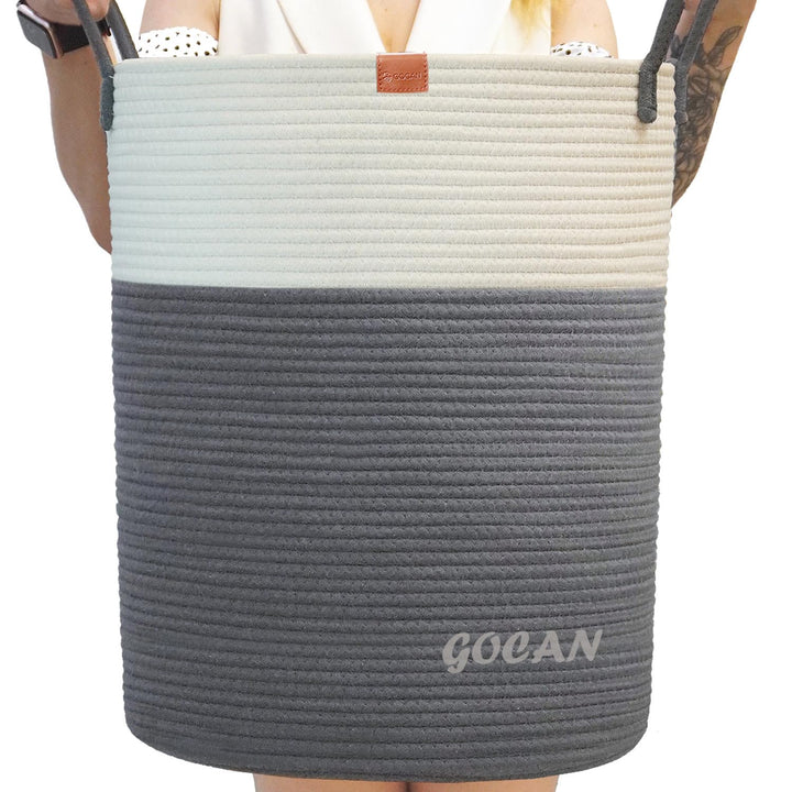 GOCAN grosse hohe robuste Wäsche Hamper Korb Gewebte Aufbewahrungskörbe für Kleidung Kissen Decke Sp