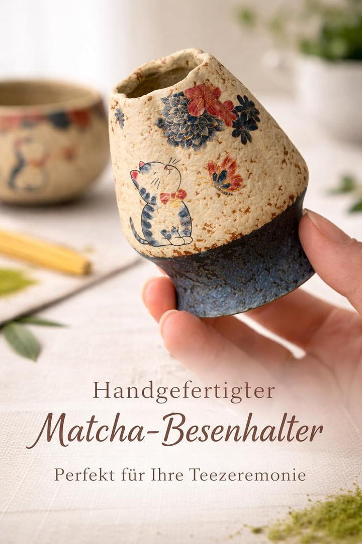 Matcha Set Japan 8-teilig – Premium Matcha Tee Set mit Keramik Schale, Bambus Chasen Besen & Halter,
