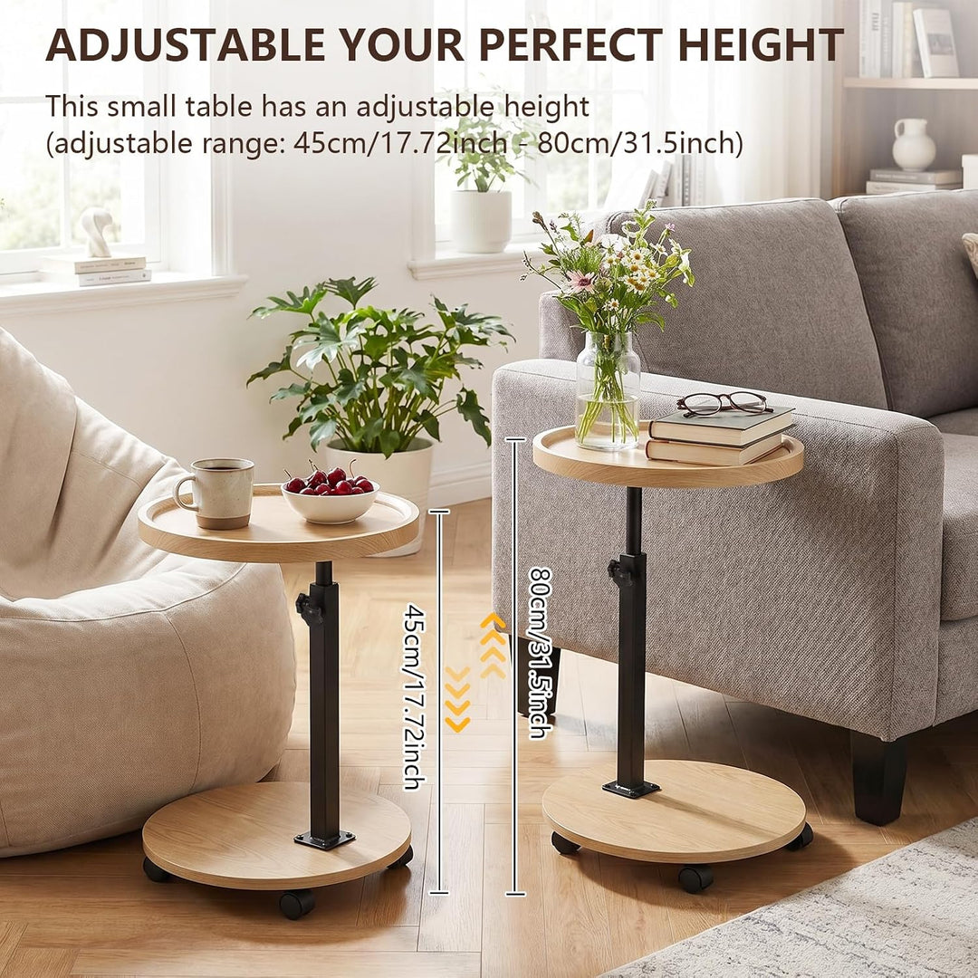 Beistelltisch, höhenverstellbar, um 360° drehbar, Nachttische mit Rollen für Sofa, Schlafzimmer, Bür