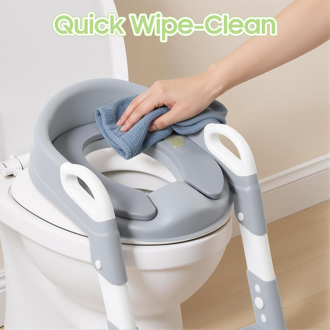 Toilettensitz Kinder mit Treppe, Abnehmbare PU-Kissen Klappbarer | Kinder Toilettentrainer Höhenvers