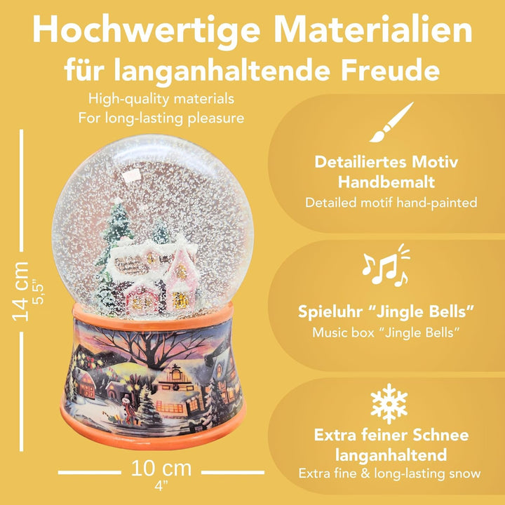Schneekugel Weihnachten Spieluhr | Zuckerbäckerhaus | Sockel nostalgische Winterlandschaft Ocker | S