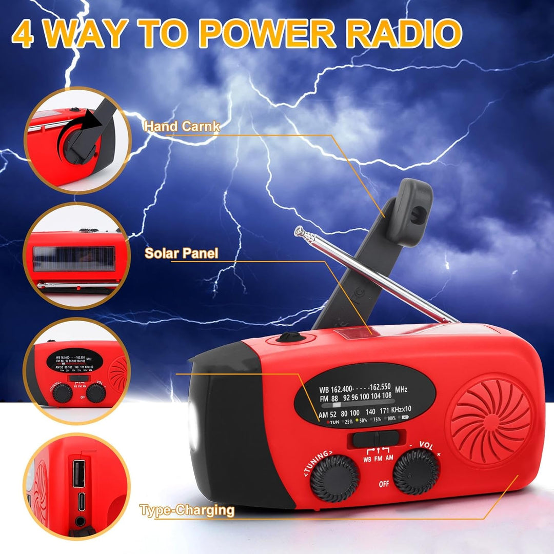 VELATEMOR Notfallradio, mit LED-Taschenlampe, AM FM WB, 2000 MAh Solar-Handkurbel, Tragbares Wetterr