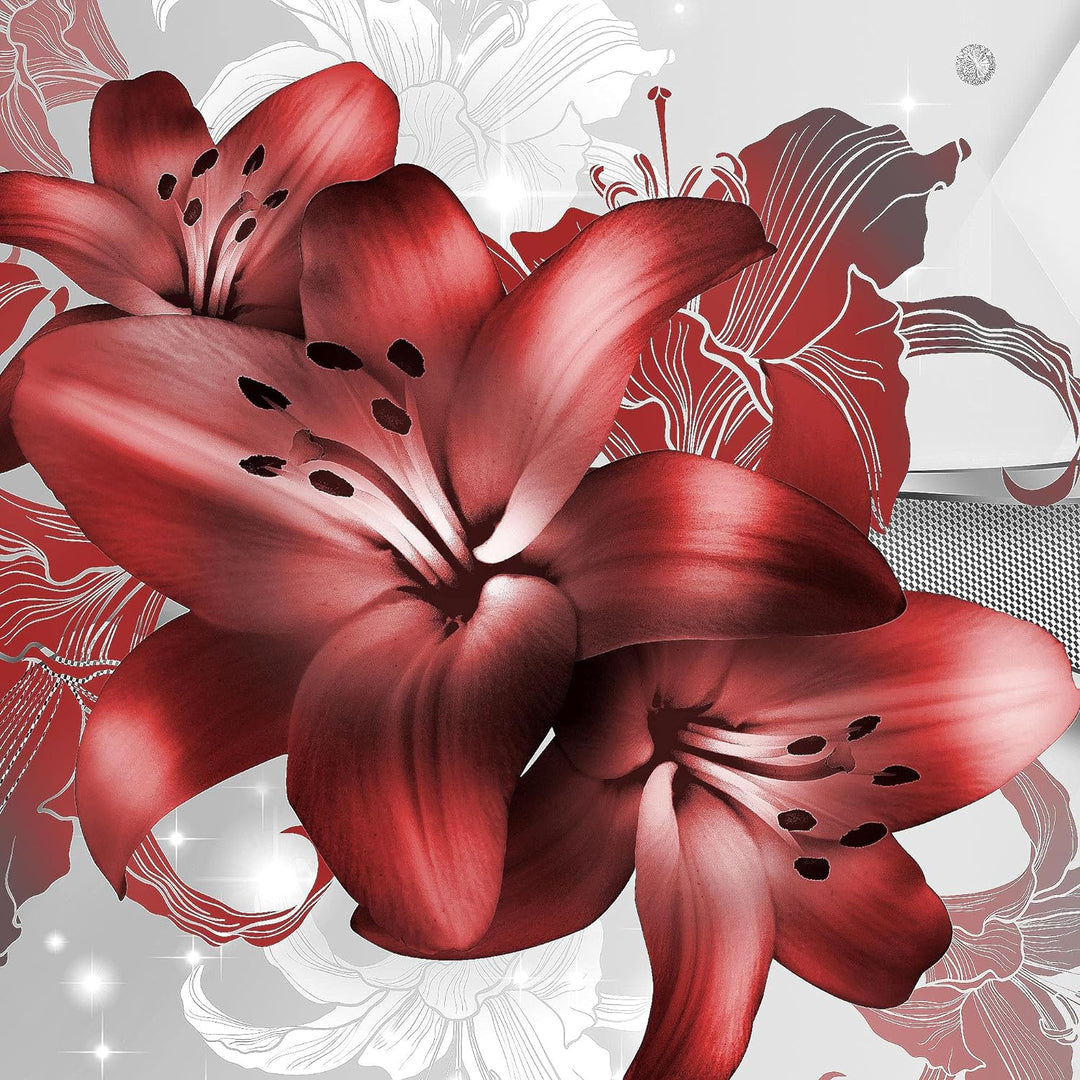 Runa Art Wandbilder Blumen Lilien 5 Teilig Bild auf Vlies Leinwand Deko Wohnzimmer Abstrakt Rot Weis