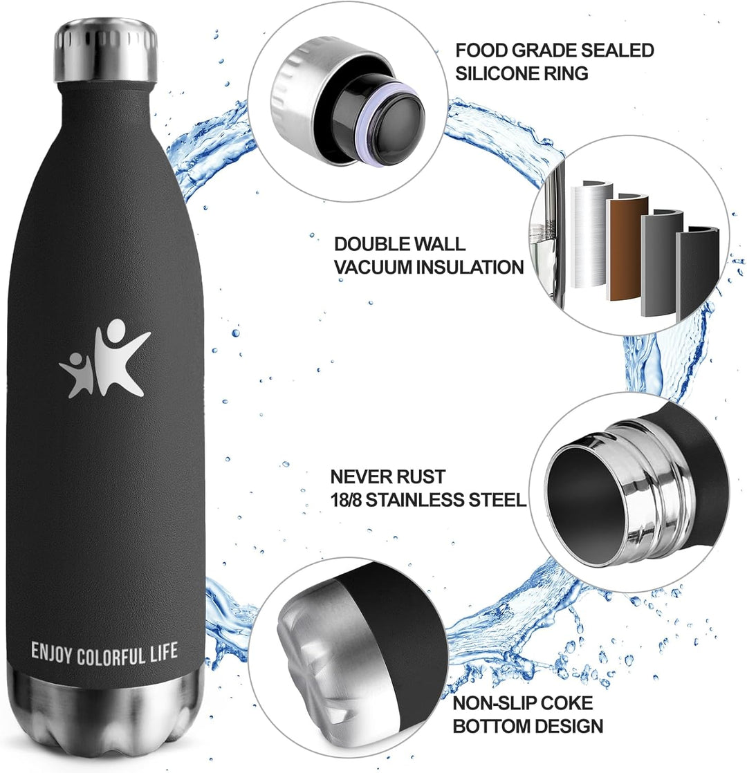Trinkflasche Edelstahl, Trinkflasche 1l, BPA-Freie, Isolierflasche Doppelwandig, Trinkflasche Sport,