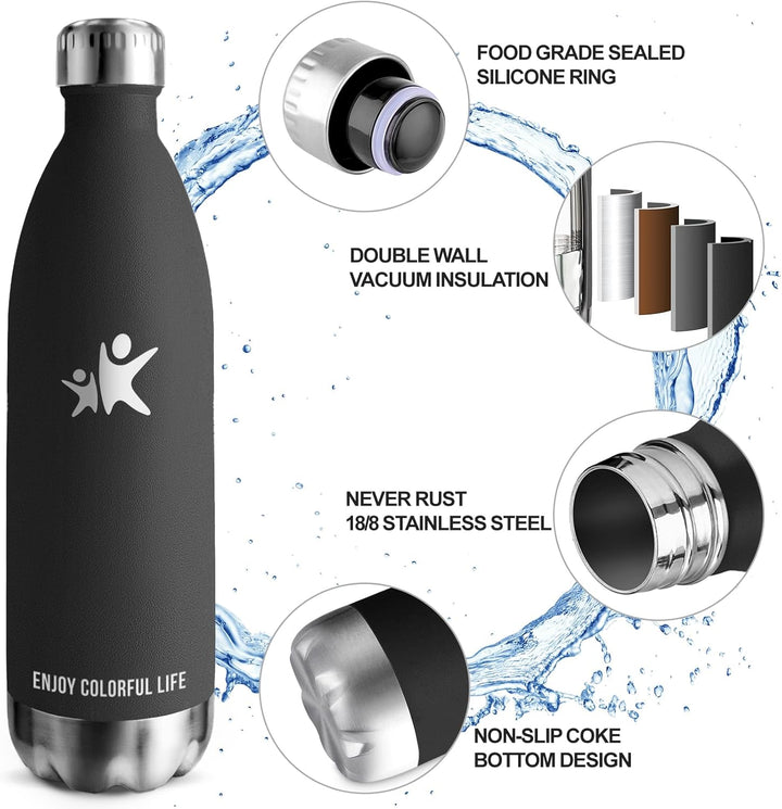 Trinkflasche Edelstahl, Trinkflasche 1l, BPA-Freie, Isolierflasche Doppelwandig, Trinkflasche Sport,