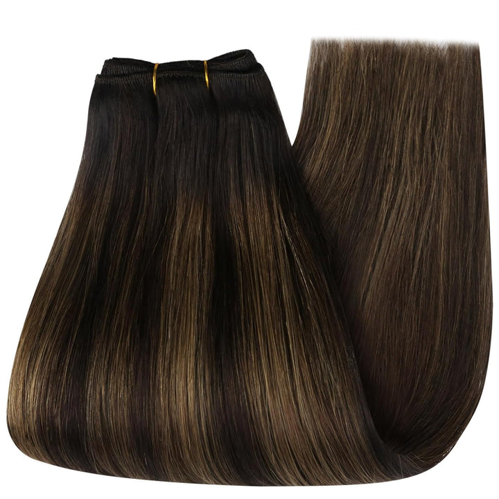 YoungSee Tressen Echthaar Braun Echthaar Tressen Dunkelbraun Ombre Mittelbraun Weft Extensions Echth