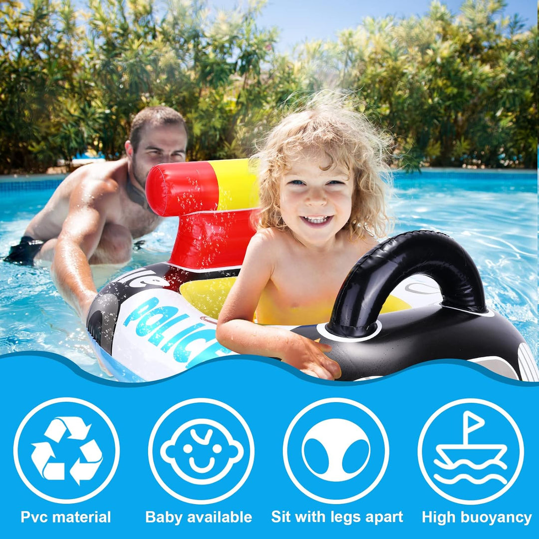 Pwsap Cartoon Baby Schwimmring,Streifenwagen Float Aufblasbar Schwimmhilfe Ring Mit Sitz, Doppelgrif