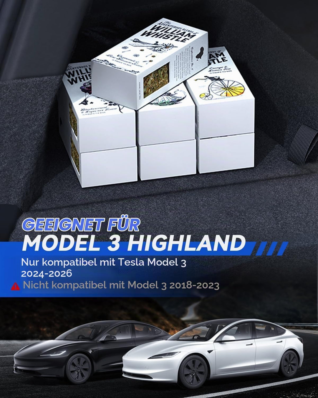 Kofferraum Organizer 2 Pcs für Tesla Model 3 2024-2025 TPE Kofferraum Aufbewahrungsbox mit Beflockun