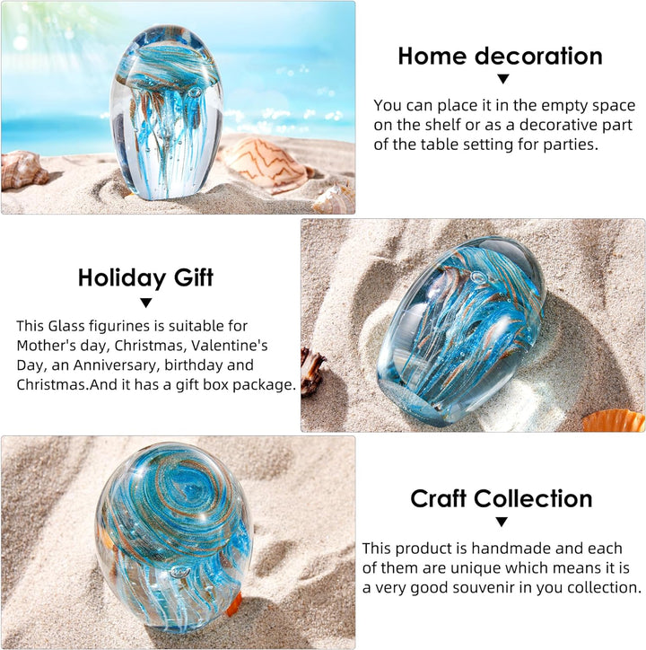 EUSTUMA Mundgeblasene Glas-Quallen-Figur, schönes Meerestier-Ornament für Aquarien oder Schreibtisch