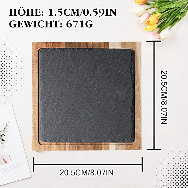 Schieferplatte Servierplatte, Für Steak und Grill Geschirr, Käsebrett aus Akazien-Holz und Natürlich