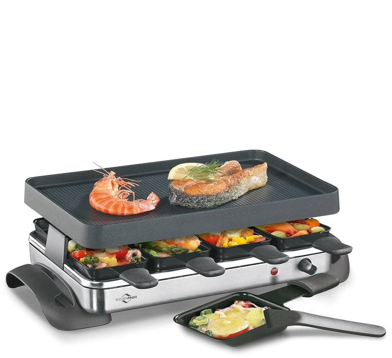 Küchenprofi Raclette GRANDE8 aus Edelstahl, Raclette 8 Personen, 1200 Watt, 47 x 24,5 x 13,5 cm, ant