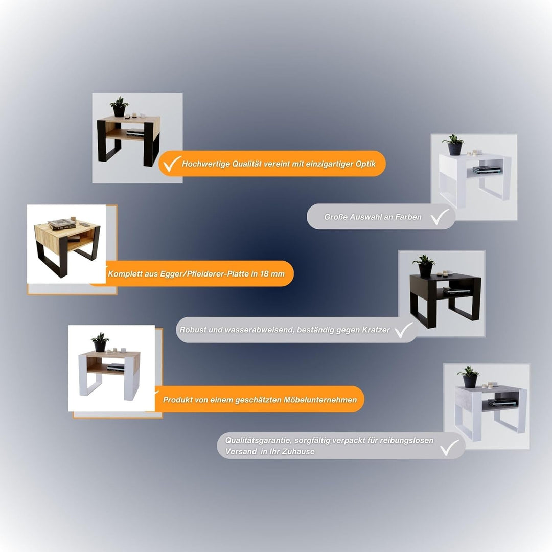 CraftPAK Wohnzimmer Tisch für Couch aus hochwertigem Holz, Stabiler & moderner Couchtisch mit zusätz