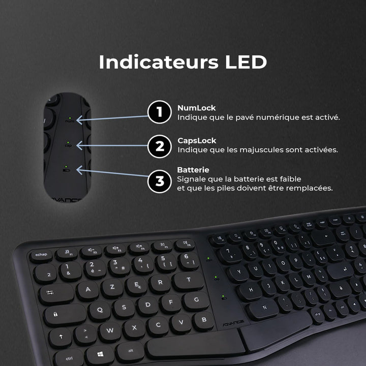 AD ADVANCE - Smartergo Set aus kabelloser Tastatur, ergonomisch, für PC, vertikale Maus, 57 °, verst