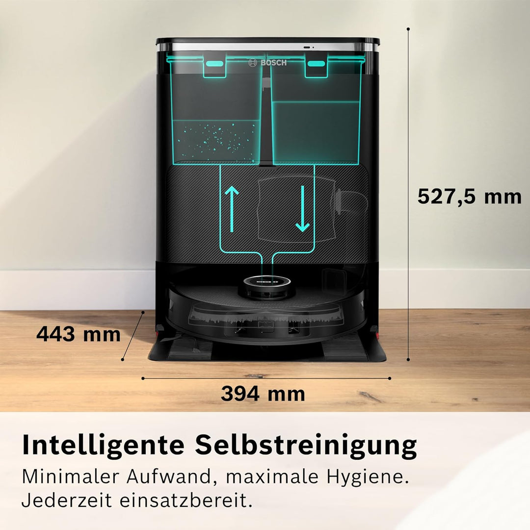 Bosch Spotless Max BCRDW3B Saugroboter mit Wischfunktion, 11.000 Pa Saugkaft, rotierende Wischpads,