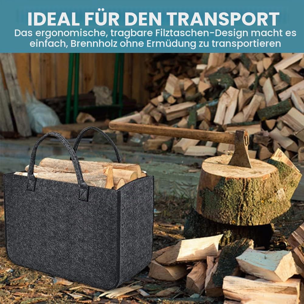 2 Stück Filztasche Kaminholztasche aus Filz Kaminholzkorb Filztaschen Einkaufskorb Brennholzkorb für