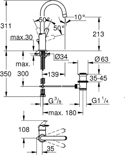 Grohe Start 23554 Einhandmischer Hoch für Waschtisch, 1 Stück, chrom, 09709 3 Waschtisch | Hoch, Was