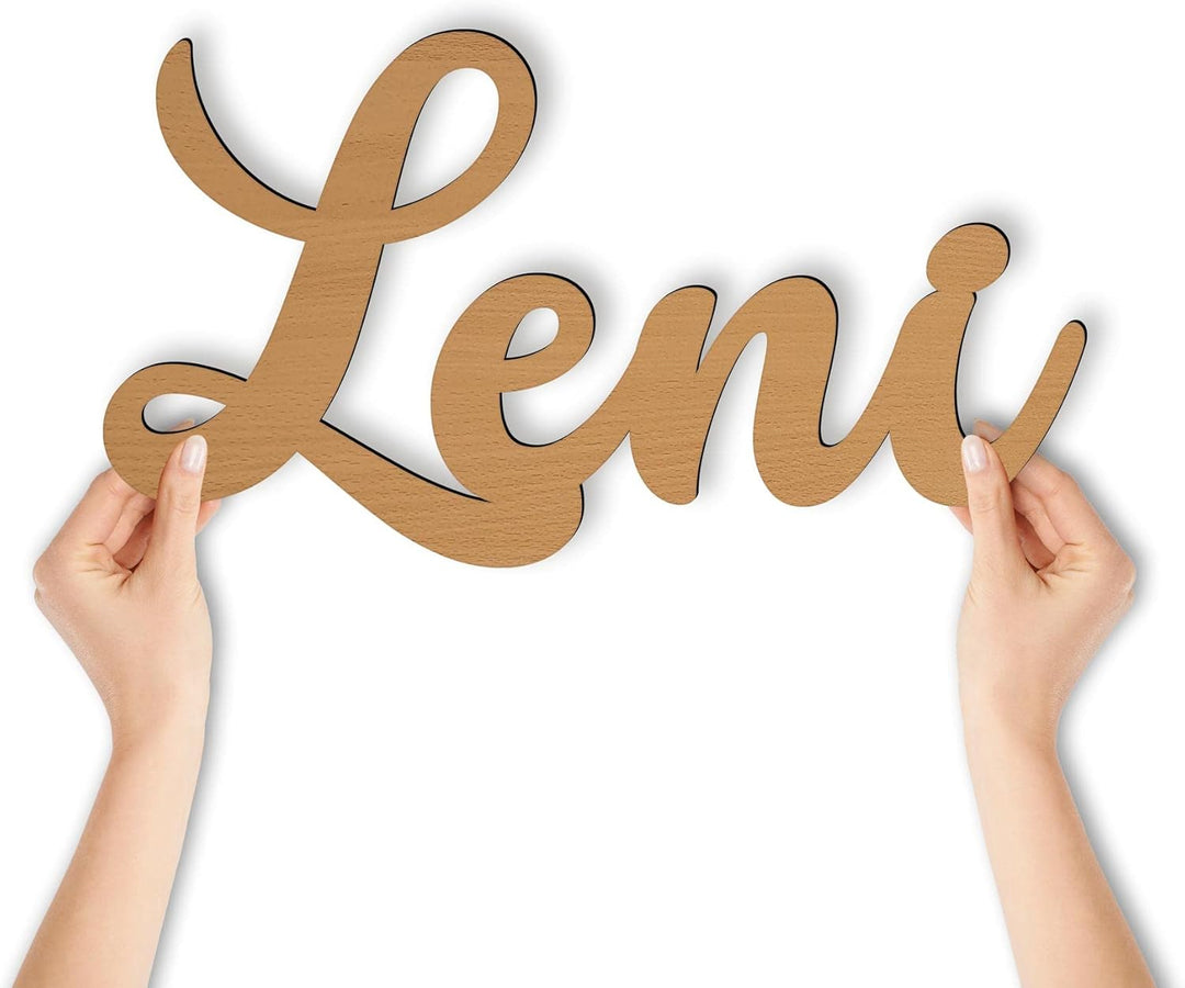 Namofactur Namenslampe Holz Name Leni Schriftzug I Wandlampe Geschenk Kinder & Erwachsene Wohnzimmer