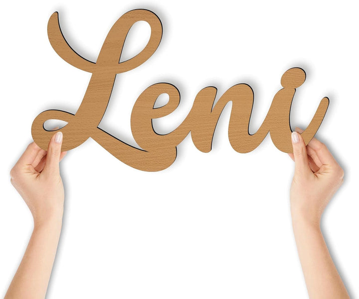 Namofactur Namenslampe Holz Name Leni Schriftzug I Wandlampe Geschenk Kinder & Erwachsene Wohnzimmer