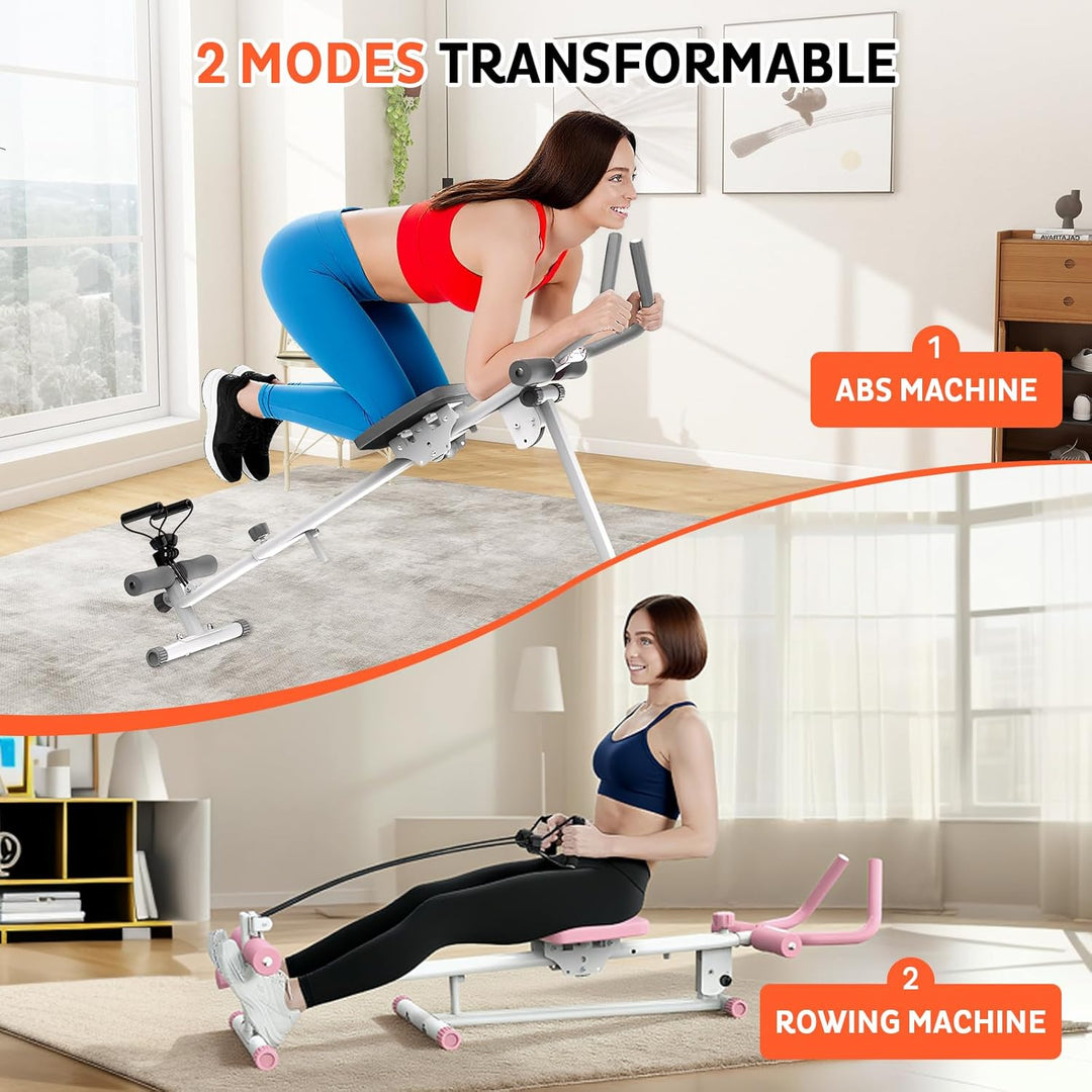 Rudergerät für Zuhause, 4-in-1-Übungsausrüstung, Klappbar Rudermaschine/Beinpressmaschine/Ab Glider