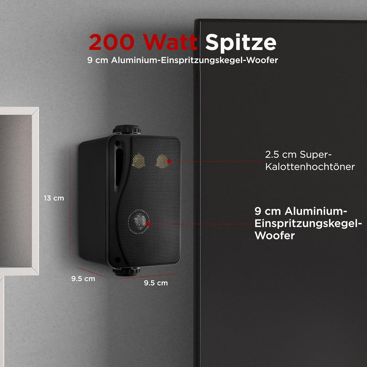 Pyle Aussenlautsprecher 3.5" Schwarz – 200W Wandlautsprecher wetterfest für Aussenbereich Marinegeei