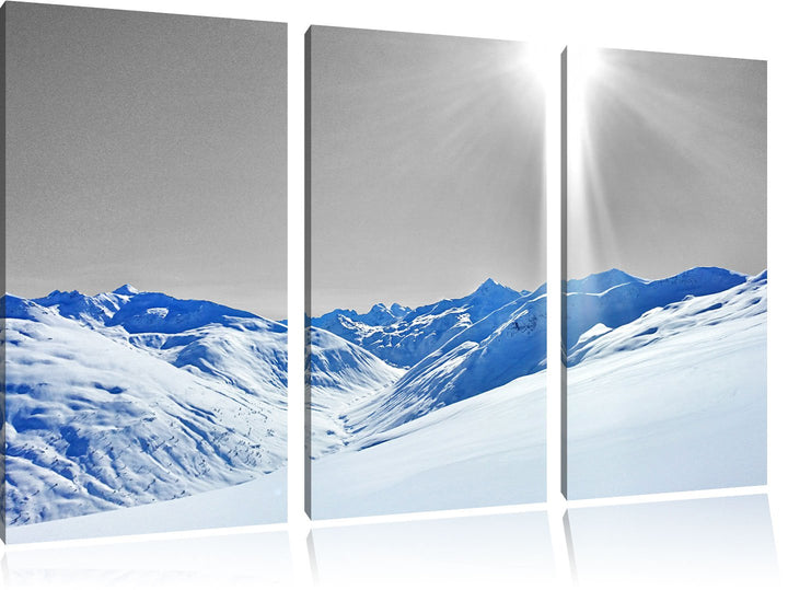Pixxprint Berglandschaft im Winter / 3-Teilig/Gesamtmass 120cm Leinwandbild bespannt auf Holzrahmen/