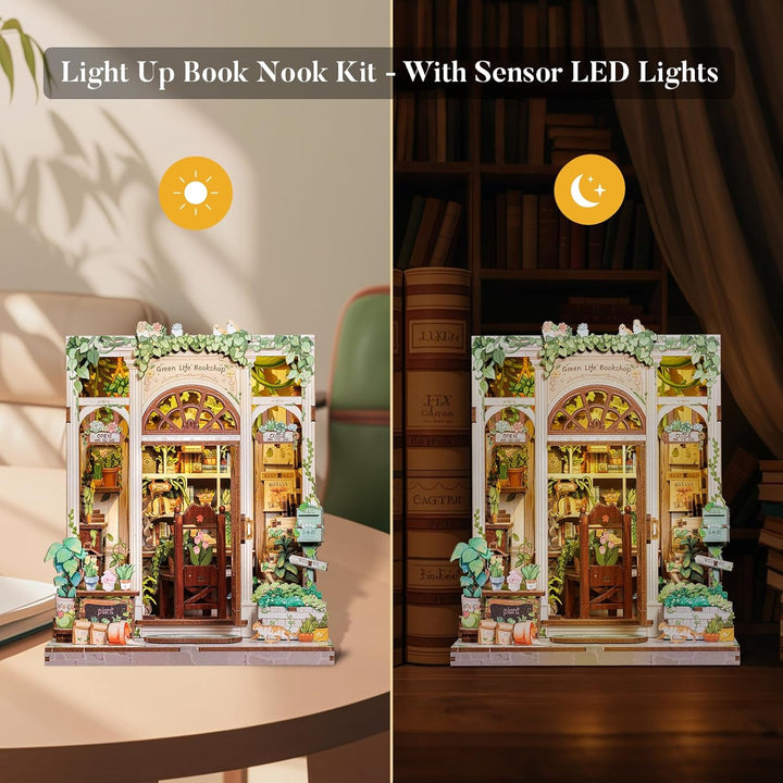 Fsolis DIY Book Nook Kit - 3D Holz Häuser Bausatz mit LED-Beleuchtung, Personalisierte Regal - für E