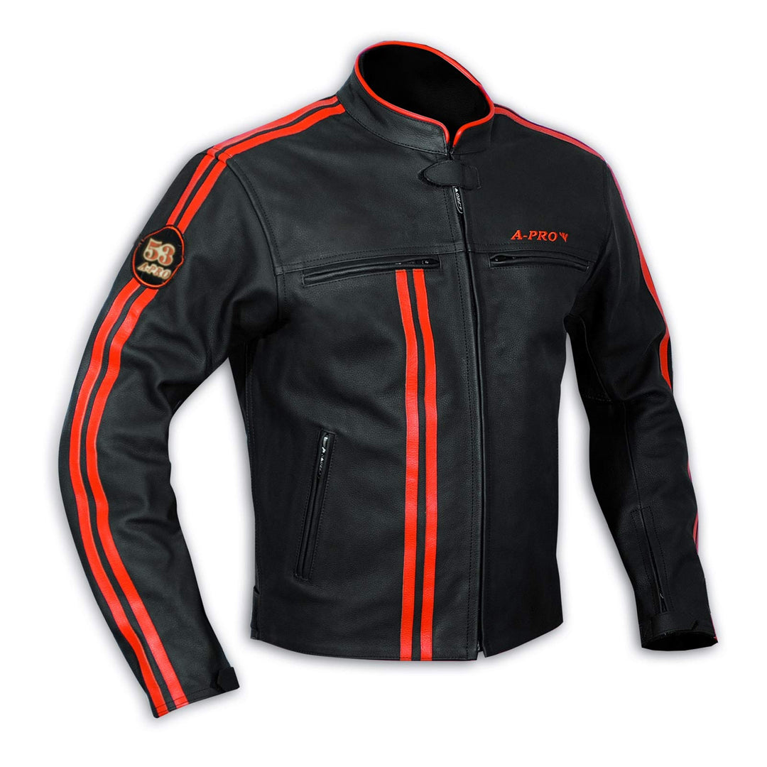 A-Pro Jacket Leather Mens Biker Motorcycle CE Protectors Armored Orange L L Orange, L Orange