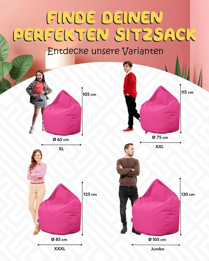 PATCH HOME Patchhome Sitzsack Tropfenform mit Reissverschluss Nachfüllbar - für In &amp; Outdoor - mit S