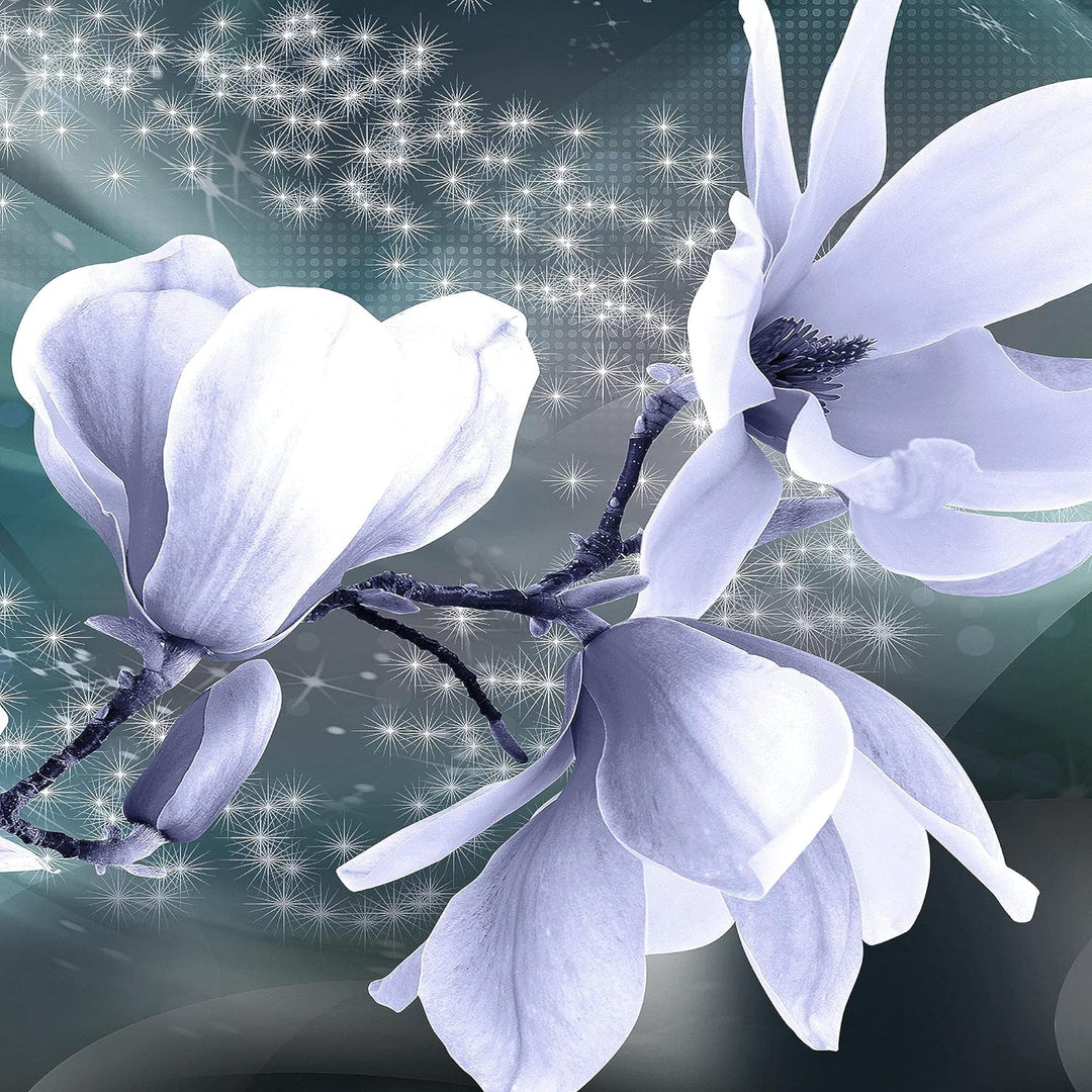 Runa Art Wandbilder Blumen Magnolien 5 Teilig Bild auf Vlies Leinwand Deko Wohnzimmer Grau Blau 2070